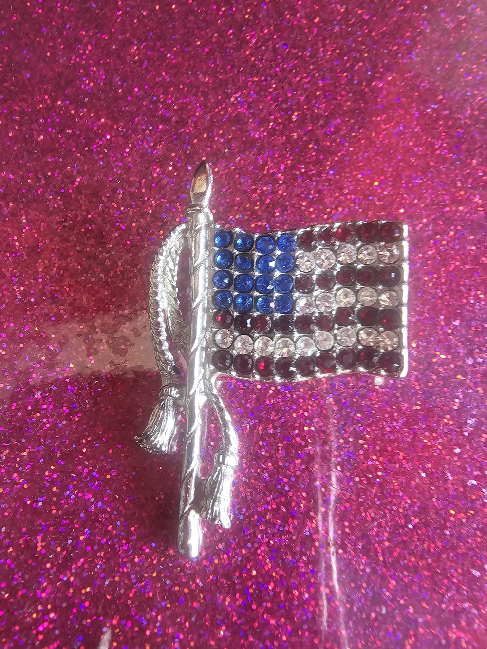 Patriotic Silver Tone Flag Brooch -Silver Tone Red, White & Blue - Picture 3 of 6